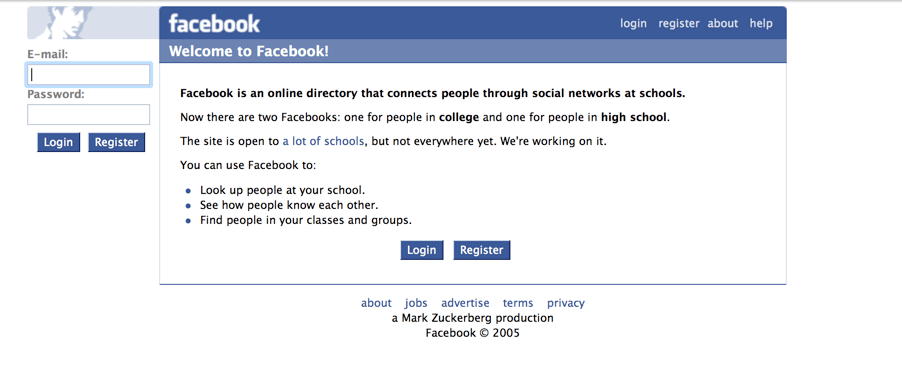 2005年某天的facebook.com